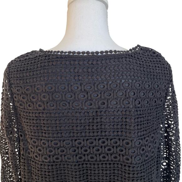 Talbots Top Women's 1XP Petite Black Crochet Lace Style Layered Lining Blouse - Picture 6 of 8
